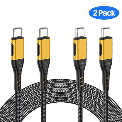 Durcord USB C to USB C Cable, 2Pack 100W 6ft USB C Charger Cable Fast Charging for Android/Phone/Pad, Type C to Type C Charger Braided USB Cable Compatible with Phone 16/15 Pro Plus Max Gold