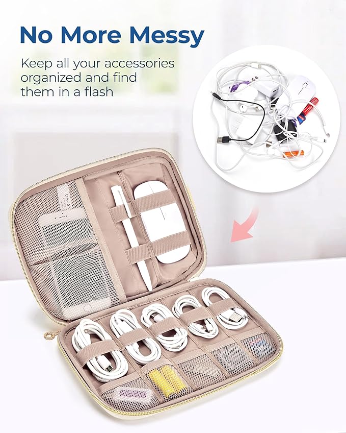 BAGSMART Electronics Organizer Case - Travel Accessories for Women, Cord Organizer for Phone, SD Card, Beige