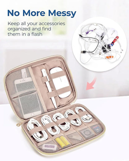 BAGSMART Electronics Organizer Case - Travel Accessories for Women, Cord Organizer for Phone, SD Card, Beige