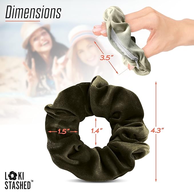 3-PACK Velvet Hair Tie Scrunchies for VSCO Girls & Women, THE ORIGINAL HIDDEN POCKET SCRUNCHIE with Zipper Pocket Storage, Accessories, Small Items, Keys, Money - Emerald Set