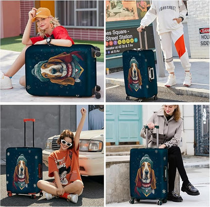 FOREVER QUEEN Basset Hound Luggage Cover Suitcase Protector Suitcase Cover Anti-Scratch,Stretchable Bag Cover Washable Durable Polyester
