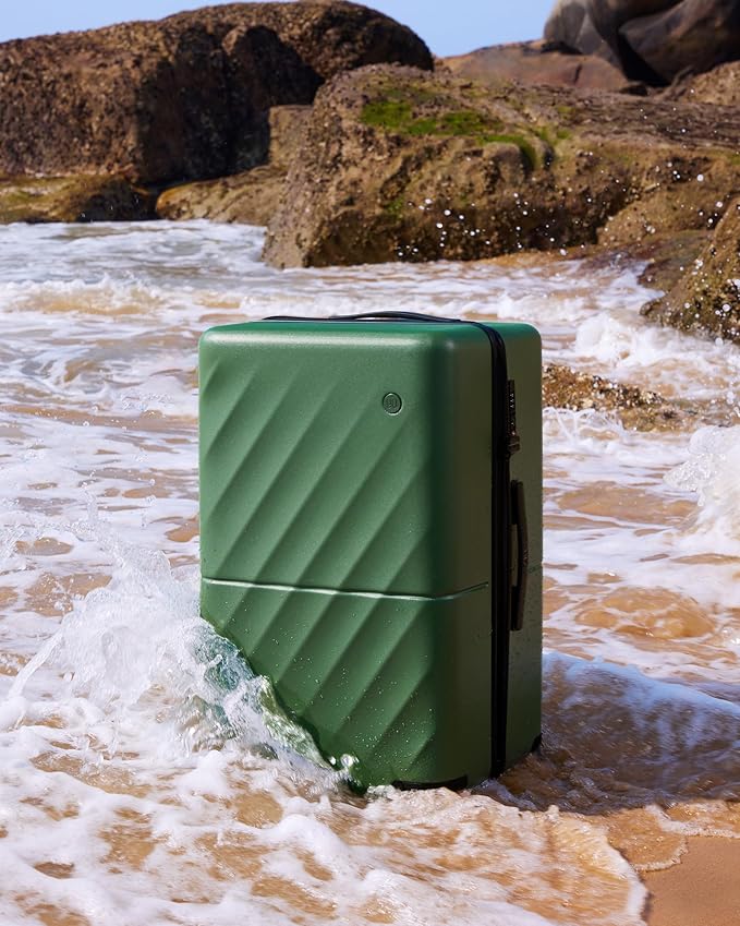 NINETYGO Trunk Luggage 24 Inch, Medium Checked Luggage with Double Spinner Wheels, Anti-Burst Zipper, Hard Case PC Suitcase, Lightweight Travel Luggage, TSA Approved (Seaweed Green, Hudson)