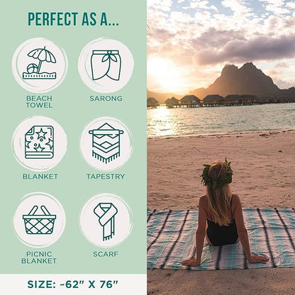 Sand Cloud Extra Large Turkish Beach Towel - Sand Free - 100% Organic Turkish Cotton Yarn - Quick Dry Towel for Beach, Picnic Blanket or Throw - As Seen on Shark Tank - Tie Dye (Mint Baja)