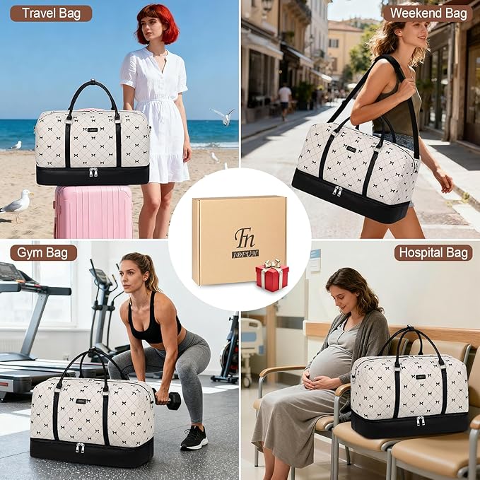 IBFUN Weekender Bags for Women, 21" Weekender Travel Bag, Travel Duffle Bag with Shoe Compartment Carry on Overnight Duffel Bag for Weekend Travel Business Trip, 3PCS