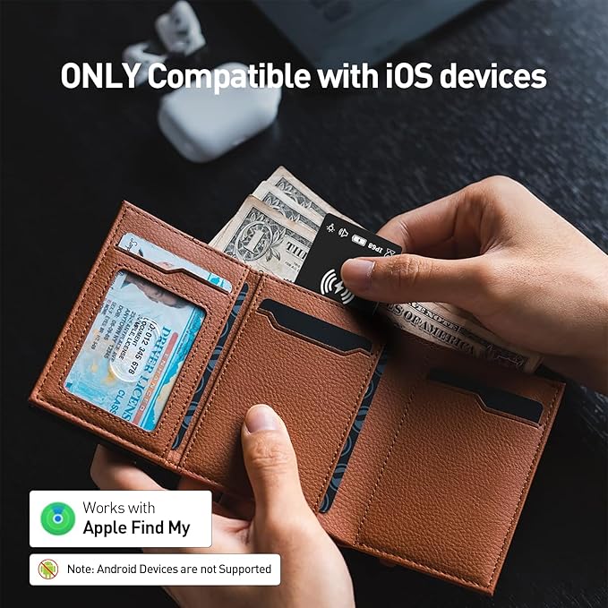 Wallet Tracker Card Rechargeable Smart Tracking Card Tag, Works with Apple Find My APP (iOS Only), Wireless Charge, IP68 Waterproof, for Keys, Luggage, Passports, Backpacks, 1 Pack