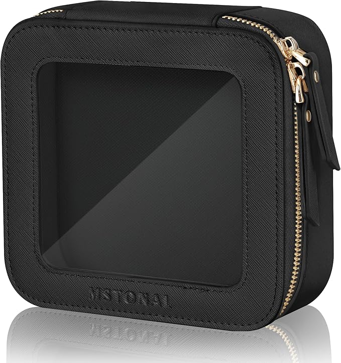 Clear Makeup Bag, Travel Toiletry Bag Cosmetic Case for Women, Waterproof Portable Small Make Up Skincare Pouch with Zipper, Compact Car Organizer Bag for Essentials, Mini Size, Black