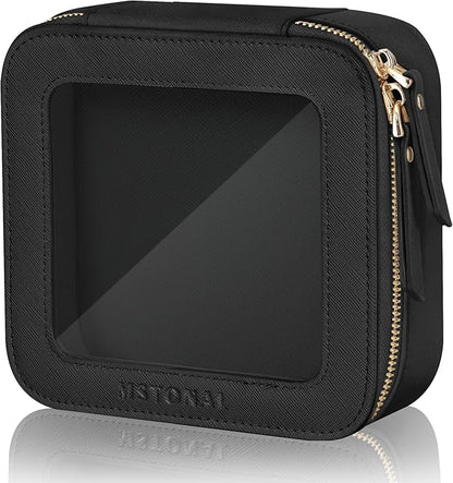 Clear Makeup Bag, Travel Toiletry Bag Cosmetic Case for Women, Waterproof Portable Small Make Up Skincare Pouch with Zipper, Compact Car Organizer Bag for Essentials, Mini Size, Black