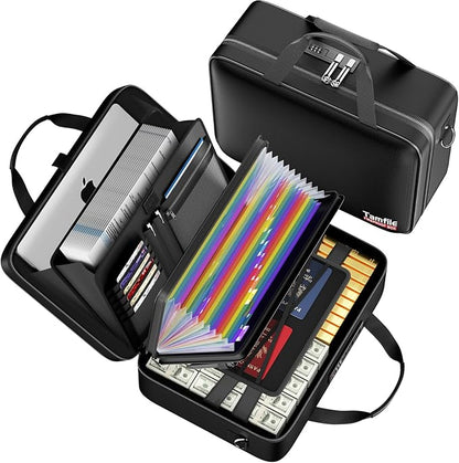 Tamfile Fireproof Document Box with Lock, Hard Case Fireproof Water Resistant File Organizer with 24 Colorful Pockets, Fire Safe Box for Important Documents, Valuables, Laptop, Passports (Black)