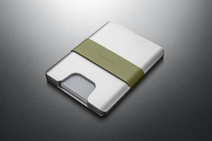 JAMES° The Lowe Minimalist CNC-Machined Aluminum Men's Wallet, Naturally RFID-Blocking, Simple, Clean, Slim - Silver + Grove