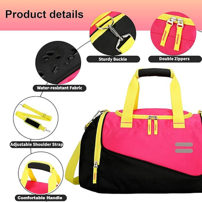 Urbanstand Gym Bag for Men & Women - 30L Duffel Bag with Shoe Compartment, Carry On Weekender Water Resistant Duffle Bag for Travel, Sports, Fitness & Workout, Pink Yellow