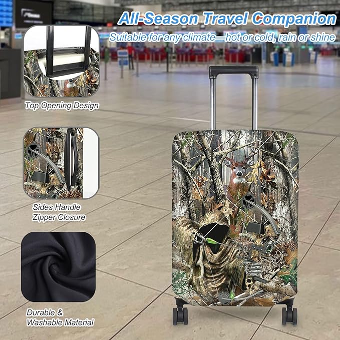 Luggage Cover Protector for 26-28 Inch Suitcases, TSA Approved Elastic Travel Suitcase Covers, Anti-Scratch Washable Luggage Sleeve for Carry On & Checked Bags, Camouflage Huntsman