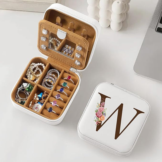 Parima Christmas Stocking Stuffers Gifts Grandkids - Granddaughter Birthday Gifts, Personalized Gifts for Granddaughter, White Initial Travel Jewelry Case Jewelry Box - Letter W, White