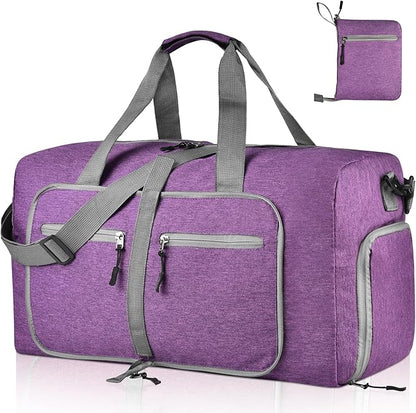 Dimayar 85L Travel Duffle Bag for Men Women - Foldable Duffel Bag with Shoes Compartment - Overnight Bags Waterproof & Tear Resistant(Purple)