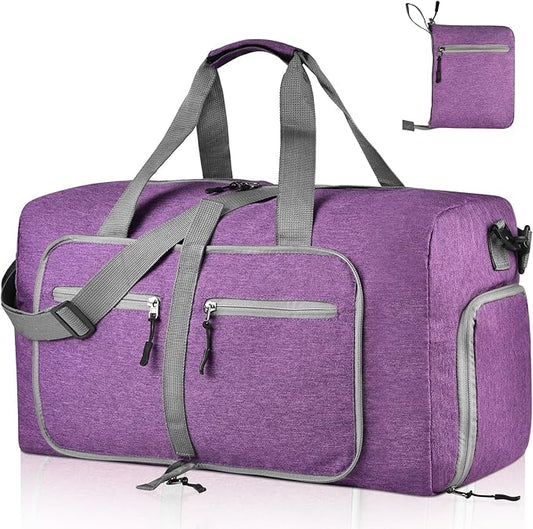Dimayar 85L Travel Duffle Bag for Men Women - Foldable Duffel Bag with Shoes Compartment - Overnight Bags Waterproof & Tear Resistant(Purple)