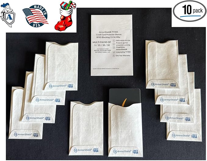 Semper Paratus Gear TYVEK Credit Card Sleeves Protectors 100% MADE IN USA - For Travel wallet or purse. RFID Blocking 13.56 Blank White SPG-TYVEK-RFID-CCP Semper Paratus