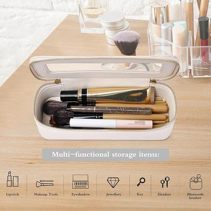 Pinkmik Makeup Brush Bag Slim Clear Makeup Bag Transparent Travel Cosmetic Case & Toiletry Bag with Zipper Small Beatuy Makeup Bag Purse Organizer for Women (Beige, SLIM)