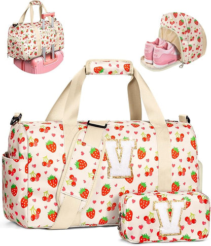 Gifts for Kids Preteens Teenage Girls, Personalized Duffle Bag with Makeup Bag, Cute Trendy Stuff for Girls, Gift Ideas for 3 4 5 6 7 8 9 10 11 12 13 Year Old Girl, Cute Weekender Bag