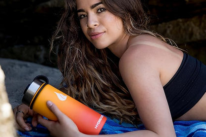 HYDRO CELL Stainless Steel Insulated Water Bottle with Straw - For Cold & Hot Drinks - Metal Vacuum Flask with Screw Cap and Modern Leakproof Sport Thermos for Adults (Red/Orange 18oz)