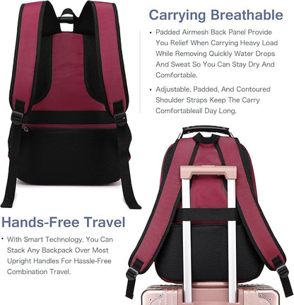 Boavan Laptop Backpack for men, 15.6 inch Laptop Bag with USB Port, Waterproof Travel Work Backpack Purse, Anti-Theft Teacher Nurse Doctor Casual Bookbags Office Business backpack，Russet Red