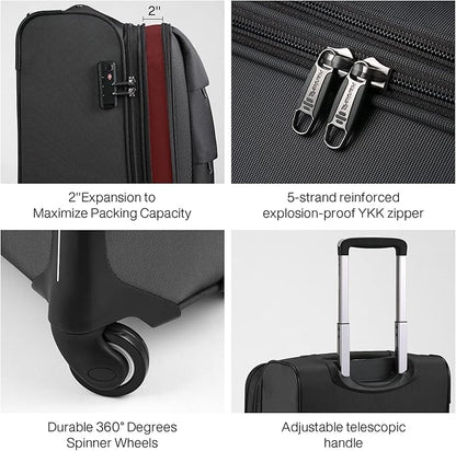 Hanke 20/24/28 Inch 3 Piece Luggage Set with Spinner Wheels Expandable Luggage Large Suitcases with Wheels Softside Checked Luggage Rolling Suitcase with Lock Lightweight Travel Luggage.(Dark Gray)