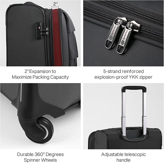 Hanke 20/28 Inch 2 Piece Luggage Sets with Spinner Wheels Expandable Luggage Large Suitcases with Wheels Lightweight Travel Luggage Rolling Suitcase with Lock Softside Checked Luggage.(Dark Gray)