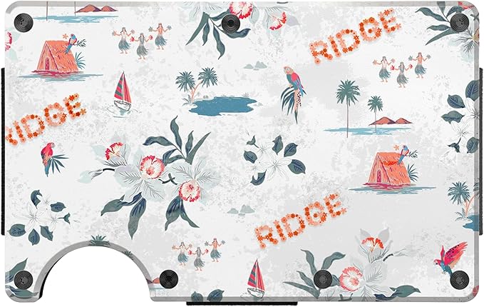 Ridge Wallet for Men - Slim Minimalist Compact Wallet and Card Holder, RFID Protected Front Pocket Wallets for Men with Integrated Cash Strap (Aloha)