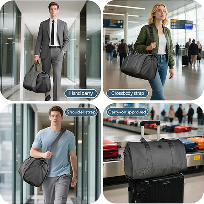 travel inspira Convertible Garment Bag for Travel, Carry On Garment Duffle Weekender with Extended Shoe Compartment & Shoulder Straps, 2 in 1 Waterproof Hanging Suitcase Suit Bag