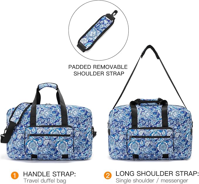 F.FETIVIN Weekender Bag Carry On Travel Duffle Bag Medium Overnight Bag for Women (Blue Paisley)