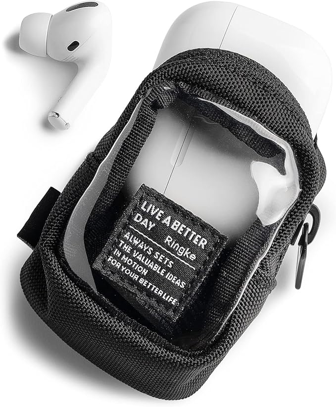 Ringke Mini Pouch Block, Small Bag for Universal Wireless Ear Buds, Durable Waterproof Keychain Backpack Accessories for AirPods Pro 3 & 2 & 1, AirPods 4 & 3 & 2 & 1 Case