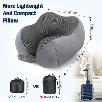 Neck Pillow for Traveling, Travel Pillows for Airplanes,100% Pure Memory Foam Travel Neck Pillow, Adjustable Flight Pillow, Portable Plane Accessories with Eye Mask, Earplugs, Carry Bag