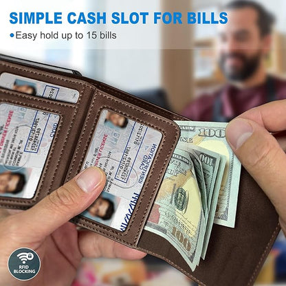 Airtag Wallet for Men,with Cash Pocket 2 ID Window 9-12 Cards,Metal Case Smart Slim Pop Up Credit Card Holder Flip with Magnetic Closure RFID Blocking Trifold wallet with Gift Box