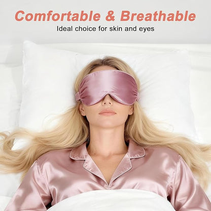VOCOSTE 22 Momme Pure Silk Sleep Mask with Travel Pouch, 3D Contour Adjustable Blindfold for Side Sleepers, Eye Mask Locks Light for Sleeping, Bean Pink
