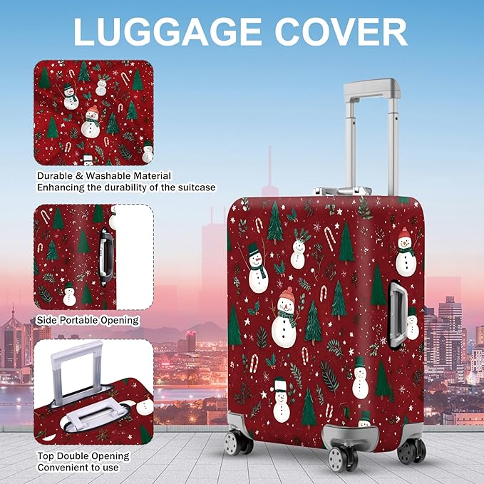 FOREVER QUEEN Snowman - Christmas Tree Luggage Cover Suitcase Protector Suitcase Cover Anti-Scratch,Stretchable Bag Cover Washable Durable Polyester