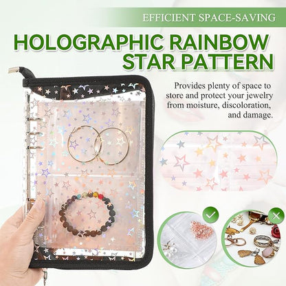 Jewelry Organizer Case Travel Clear Earring Organizer Case Transparent Jewelry Storage Book with Clear Zippered Jewelry Pouch (Black, with 48 Pcs large Jewelry Pouches)