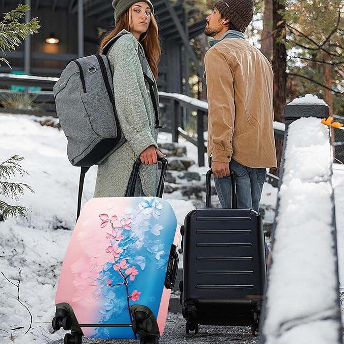 ANNA QUEEN Elegant Cherry Blossom Luggage Cover, Beautiful Floral Art Design, Stretchable, Washable Travel Sleeve for 20-34 Inch Luggage