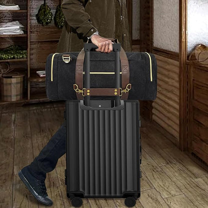 Duffle Bag for Travel, 50L Canvas Duffle Bag Vintage Travel Bag Overnight Bag with Shoes Compartment Men (Black)