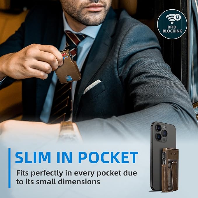 Men Wallet,with Money Clip Coins Pocket ID Window,Slim Front Pocket RFID Blocking Pop-up Card Holder 3.9"x 2.7", Gift Boxed