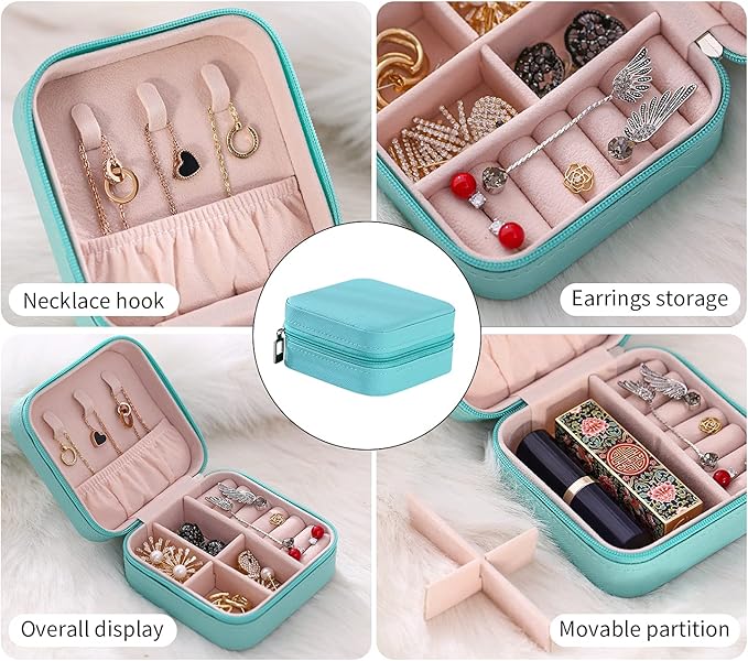 Mini Jewelry Case, Small Travel Jewelry Organizer, Portable Jewelry Box Mini Storage Organizer Display Box For Rings Earrings Necklaces (4Color-4pack)