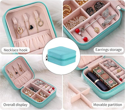 Mini Jewelry Travel Case, Small Jewelry Organizer, Portable Mini Storage Box for Rings, Earrings, Necklaces, Gift for Mother Mom, Girl, Daughter, Sisters, Bridesmaids, Mother's Day Gift (Blue-4pcs)