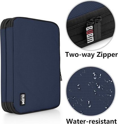 BUBM Double Layer Electronic Accessories Organizer, Travel Gadget Bag for Cables, USB Flash Drive, Plug and More, Perfect Size Fits for iPad Mini (Medium, Dark Blue)