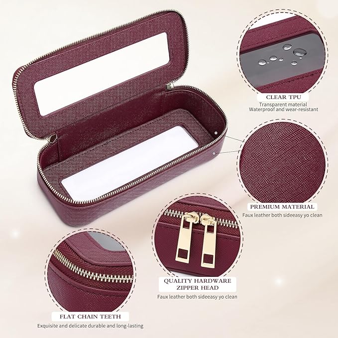 Pinkmik Clear Makeup Bag with Brush Bag 3pcs Waterproof Travel Case for Cosmetics and Toiletries Women's Makeup Organizer with Zipper (X/Burgundy, L+M+SLIM)