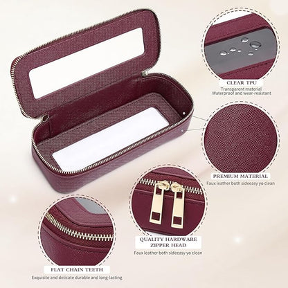 Pinkmik Clear Makeup Bag with Brush Bag 3pcs Waterproof Travel Case for Cosmetics and Toiletries Women's Makeup Organizer with Zipper (X/Burgundy, L+M+SLIM)
