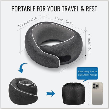 Travel Neck Pillow for Airplanes, Premium Memory Foam Neck Pillow with Ergonomic 360° Support, Travel Essentials for Plane, Car, Train and Home, Max Blue