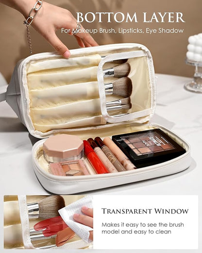 Bridesmaid Proposal Gifts, Makeup Bag, Personalized Double Layer Cosmetic Bag with Makeup Brush Organizer, Large Capacity PU Leather Travel Toiletry Bag Bride Gifts, Bridal Party Gifts