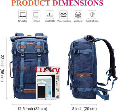 WITZMAN Canvas Backpack Vintage Travel Backpack Large Laptop Bags Convertible Shoulder Rucksack(A519-1 Classic Blue)