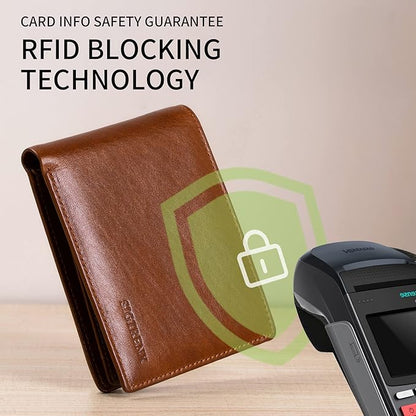 Leather Wallets for Men, Genuine Leather Mens Wallets Bifold Rfid Blocking with 2 ID Windows