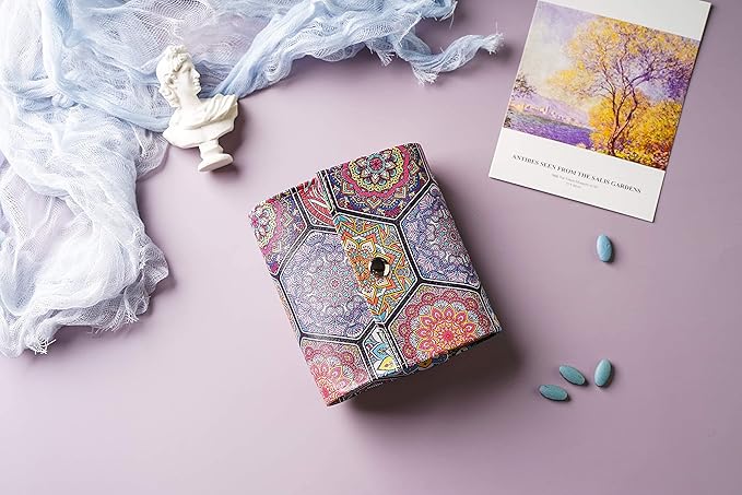 Pill Organizer,LIZIMANDU Weekly Travel Pill Case Box Medication Reminder Daily AM PM, Day Night 7 Compartments,for 4 Times A Day, 7 Days a Week-Includes Leather PU Carrying Case (Hexagon Bohemia)