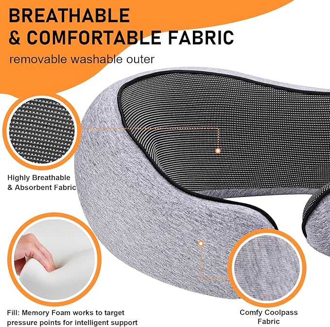 Neck Travel Pillow | Memory Foam Neck Pillow for Comfort on Airplane, Compact Ergonomic Design for Traveling, Car Rides, Home Offices Use, Ideal for Adults Women Men (Pink)