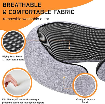 Neck Travel Pillow | Memory Foam Neck Pillow for Comfort on Airplane, Compact Ergonomic Design for Traveling, Car Rides, Home Offices Use, Ideal for Adults Women Men (Pink)