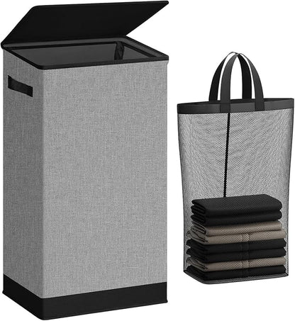 SOLEDI Laundry Hamper with Lid 100L Large & Tall Collapsible Laundry Basket, Clothes Hamper with Bag Removable Easy to Carry, Dirty Hampers for Bedroom, Bathroom, Dorm, College, Grey